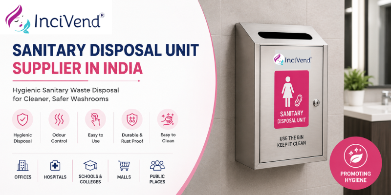 Sanitary disposal unit by Incivend for hygienic washrooms.