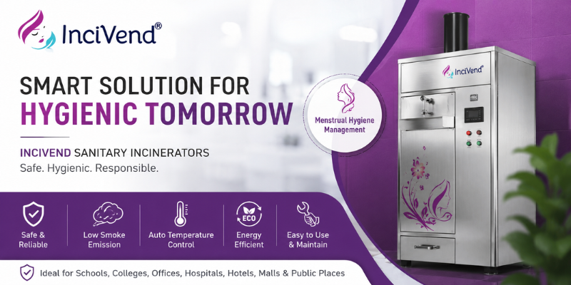 Incivend sanitary incinerator for safe and hygienic menstrual waste disposal.