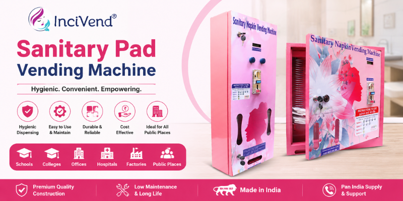 Incivend Sanitary Pad Vending Machine for hygienic sanitary napkin dispensing in schools, hospitals, and offices.