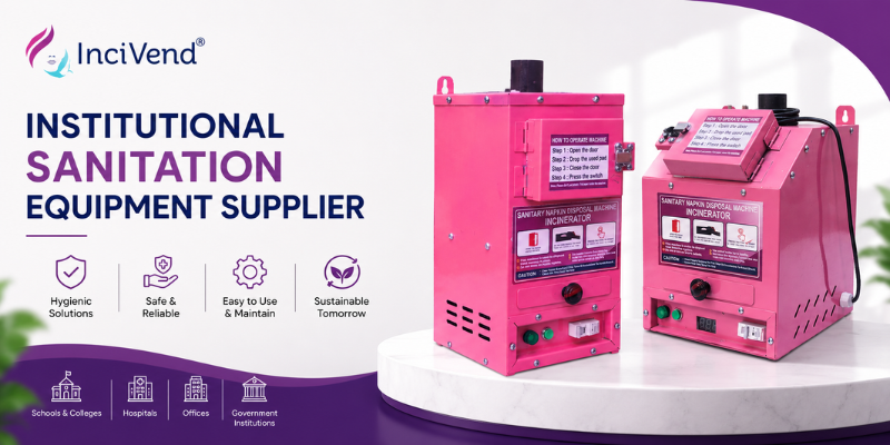 Institutional Sanitation Equipment Supplier in India by Incivend featuring sanitary napkin incinerators and hygiene solutions.