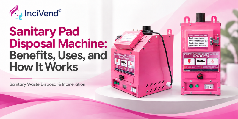 Sanitary pad disposal machine by InciVend for hygienic sanitary waste disposal and incineration.